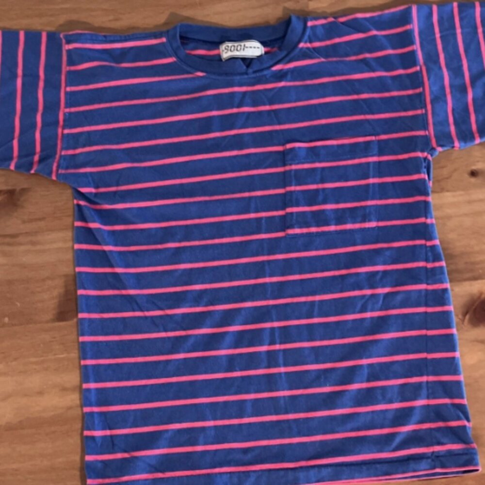 9001 Striped T Shirt Blue Pink Streetwear Tee Men’s Small 18-19” Pit No Tag